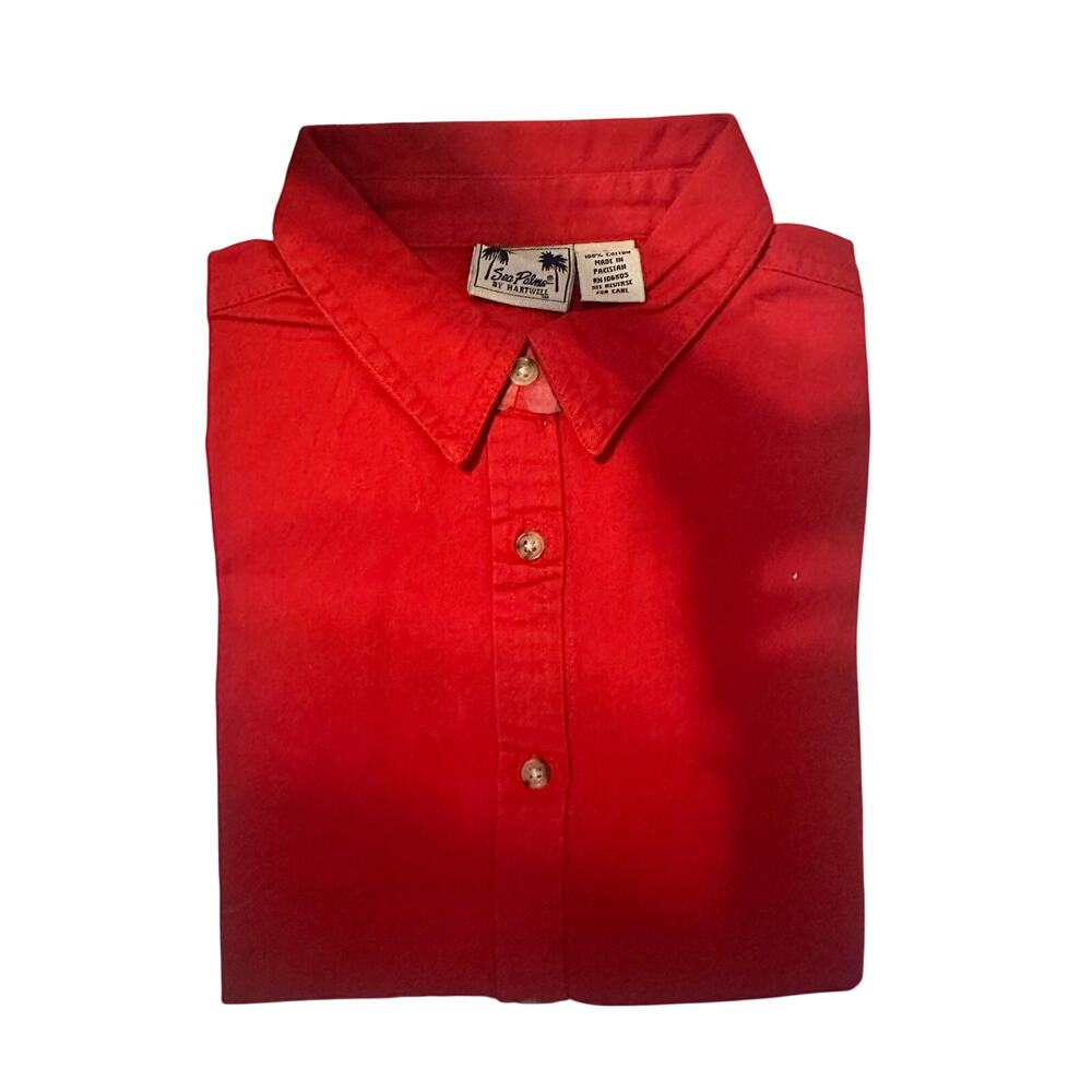 Vintage Sea Palms by Hartwell Shirt Mens L Red 100% Cotton Button Down 90s NWT